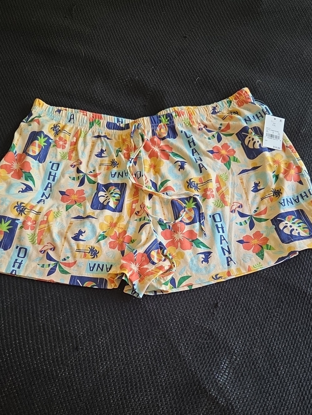 Disney Women's Stitch/Ohana Floral Drawstring Shorts - Yellow, Blue, Orange